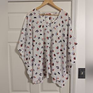 Buddy Love Poncho Blouse White, Red and Blue Size Small Medium